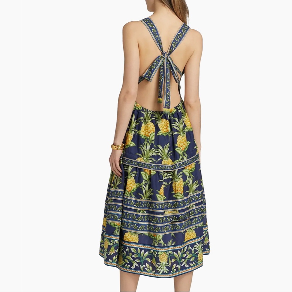 FARM Rio Delicate Pineapple Halter Midi Dress Size Large NWT - Picture 13 of 16